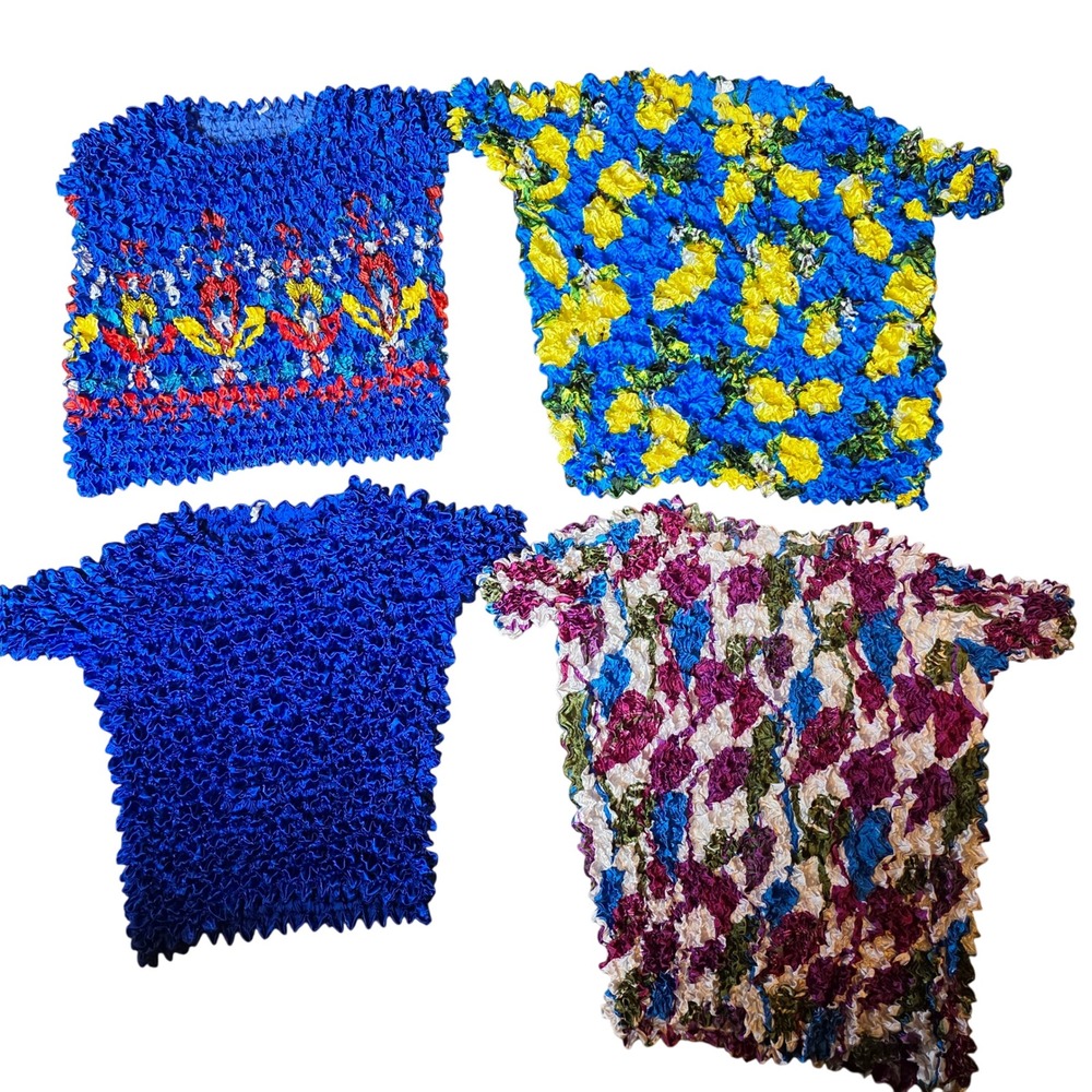 F.C. Popcorn Crinkle Knit Tops Womens Short Sleeve Stretch Shirt Assorted Prints